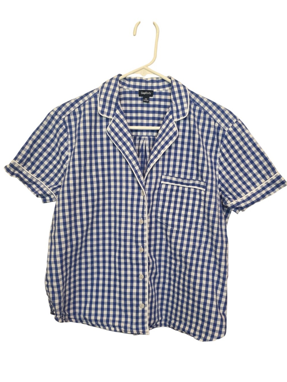 GAP Body Blue & White Gingham Cotton Button-Up Front Pocket Shirt EUC Size XS